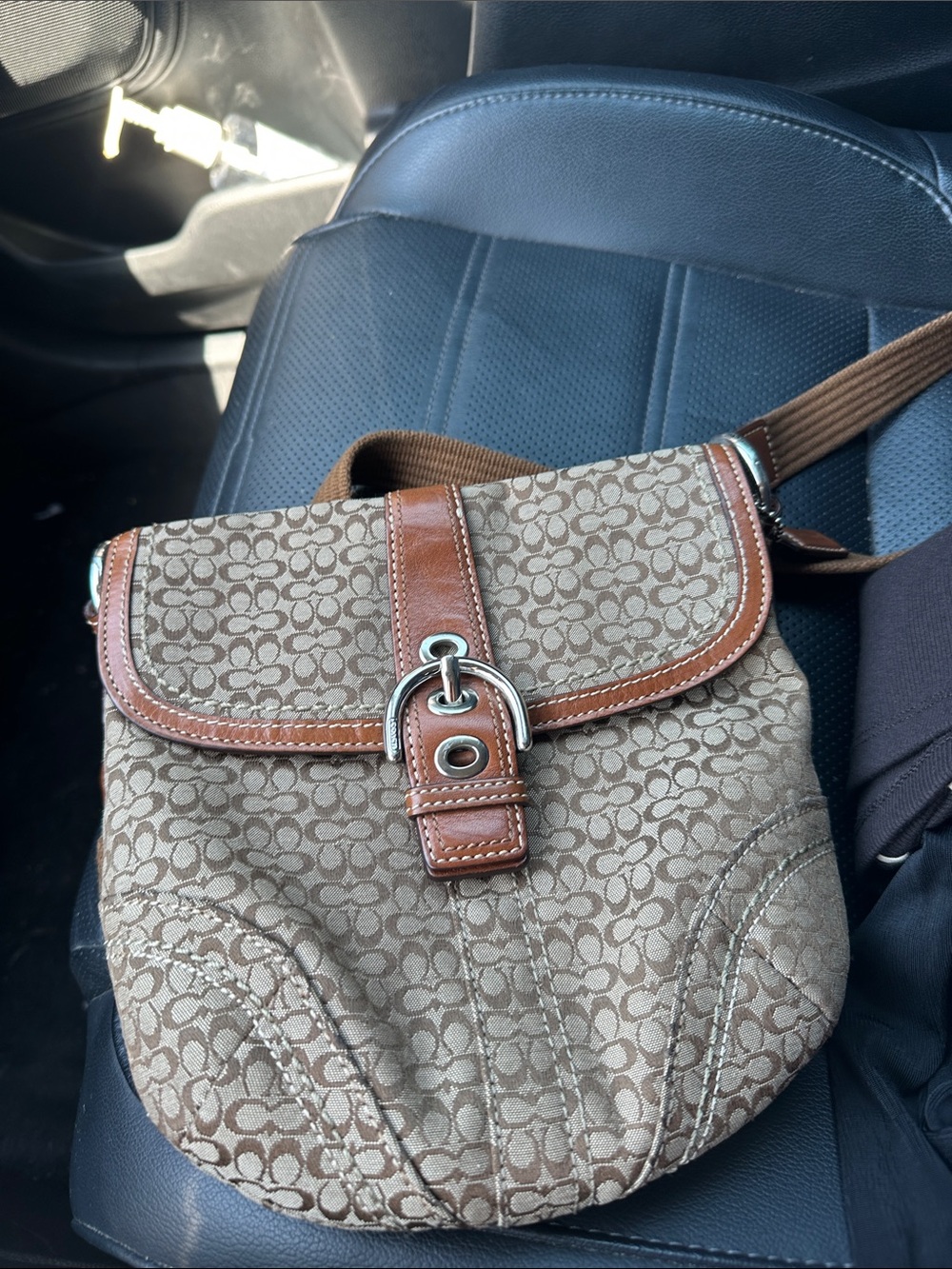Vintage Coach SoHo Mini C Coach Tan/Brown Signature Monogram Crossbody Bag